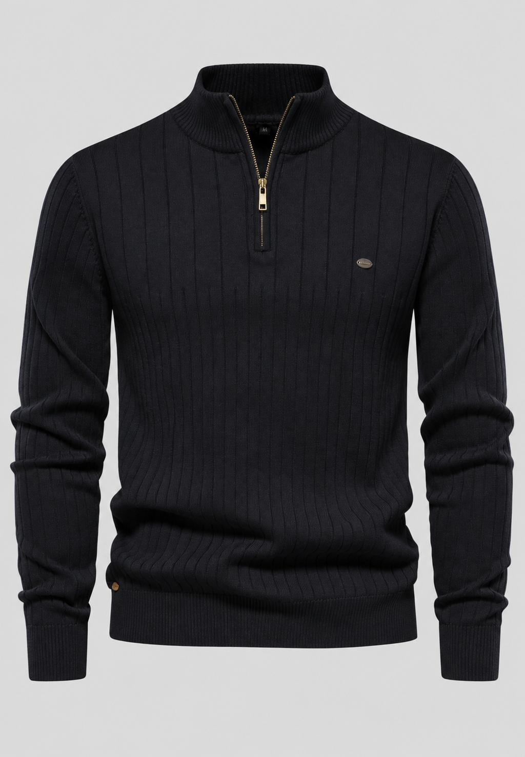Pull homme demi-zip col montant motif côtelé maille - Mikkel