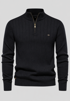 Pull homme demi-zip col montant motif côtelé maille - Mikkel
