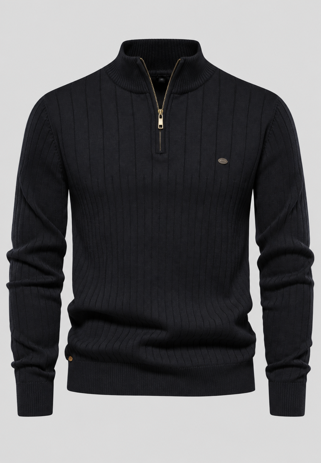 Pull homme demi-zip col montant motif côtelé maille - Mikkel