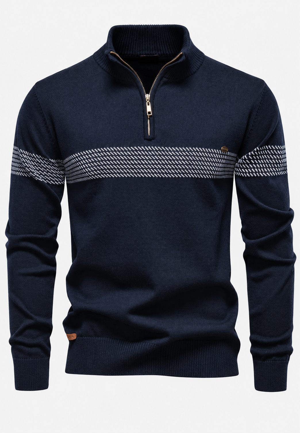 Pull homme demi-zip col montant rayures géométriques - Nolan