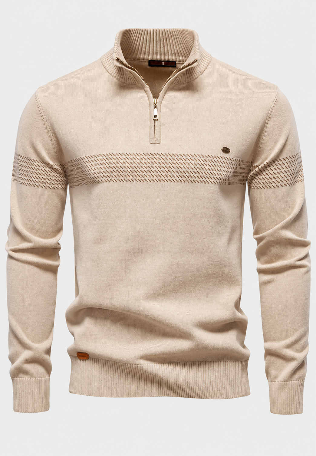 Pull homme demi-zip col montant rayures géométriques - Nolan