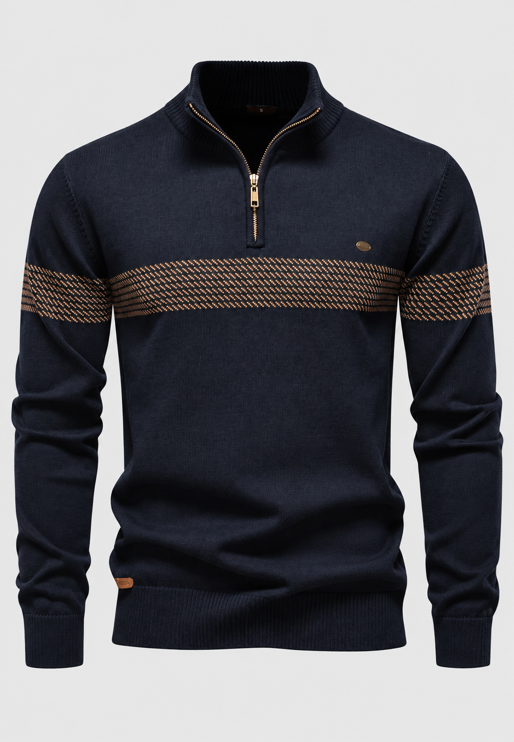 Pull homme demi-zip col montant rayures géométriques - Nolan