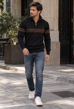 Pull homme demi-zip col montant rayures géométriques - Nolan