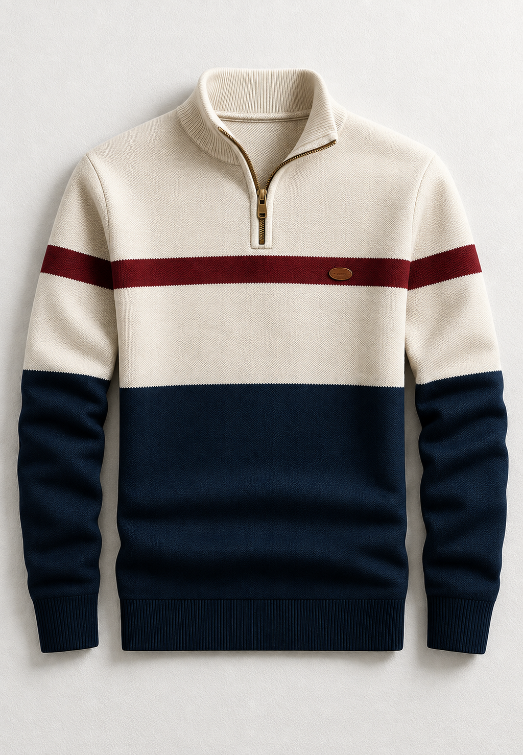 Pull homme demi-zip col montant rayures horizontales maille - Auden