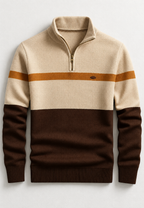 Pull homme demi-zip col montant rayures horizontales maille - Auden