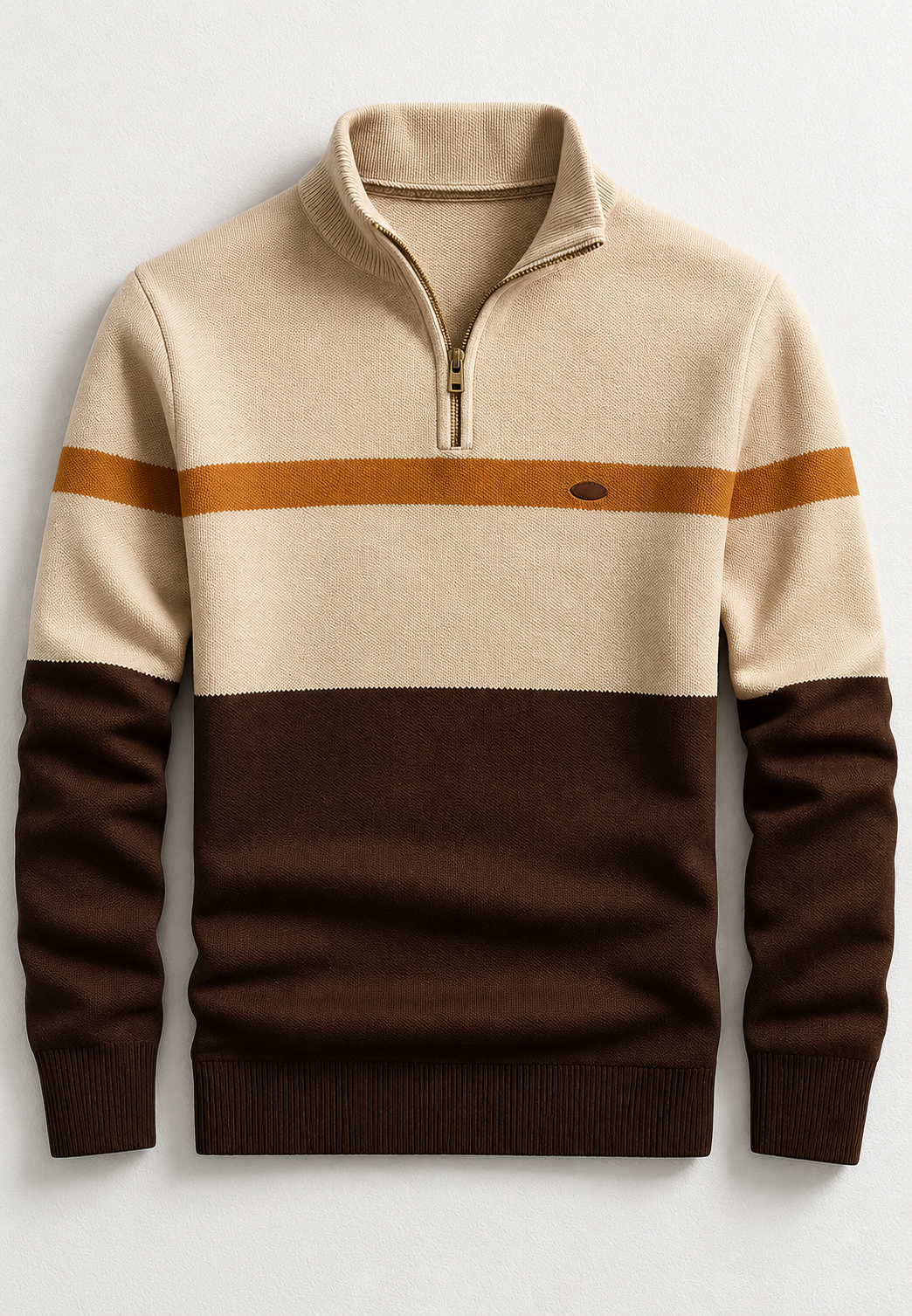 Pull homme demi-zip col montant rayures horizontales maille - Auden