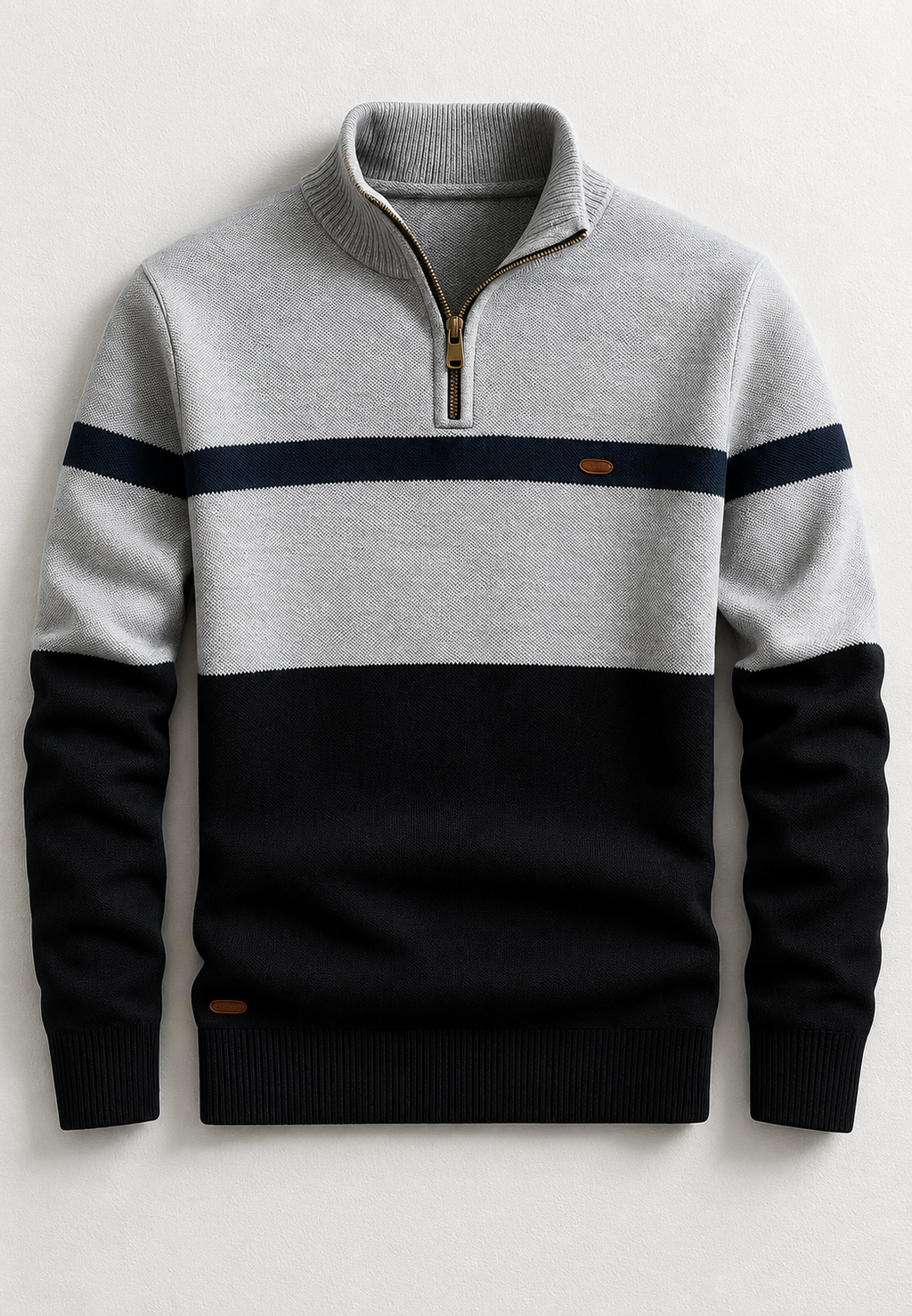 Pull homme demi-zip col montant rayures horizontales maille - Auden