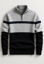 Pull homme demi-zip col montant rayures horizontales maille - Auden