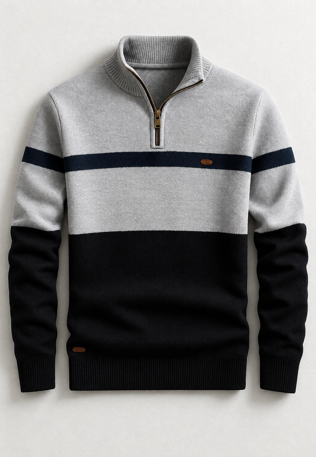 Pull homme demi-zip col montant rayures horizontales maille - Auden