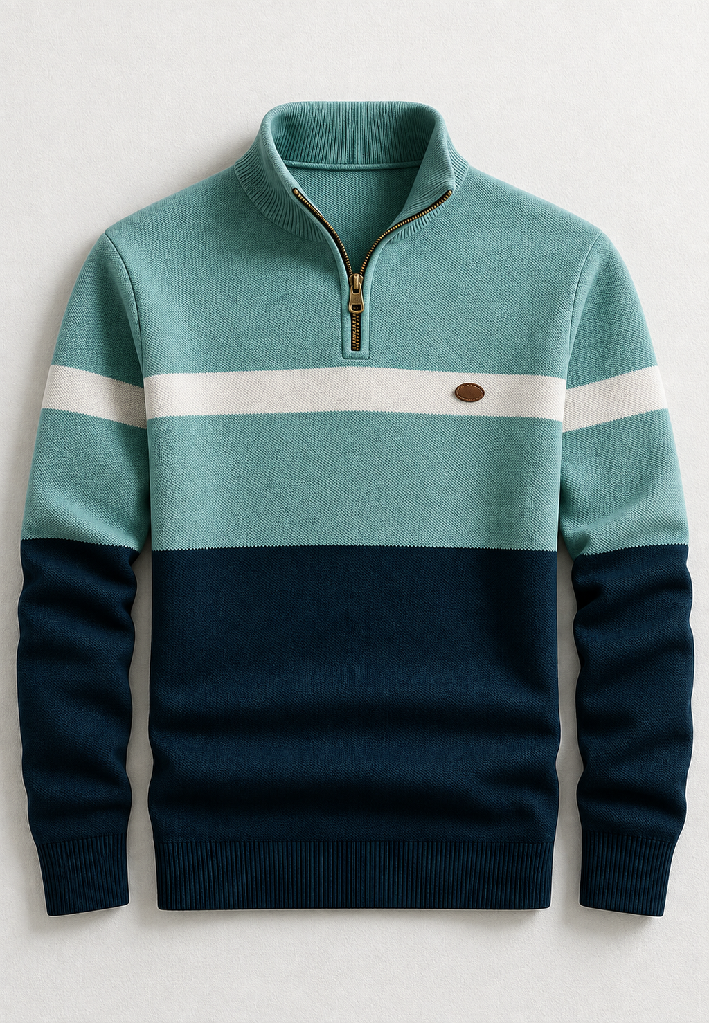 Pull homme demi-zip col montant rayures horizontales maille - Auden