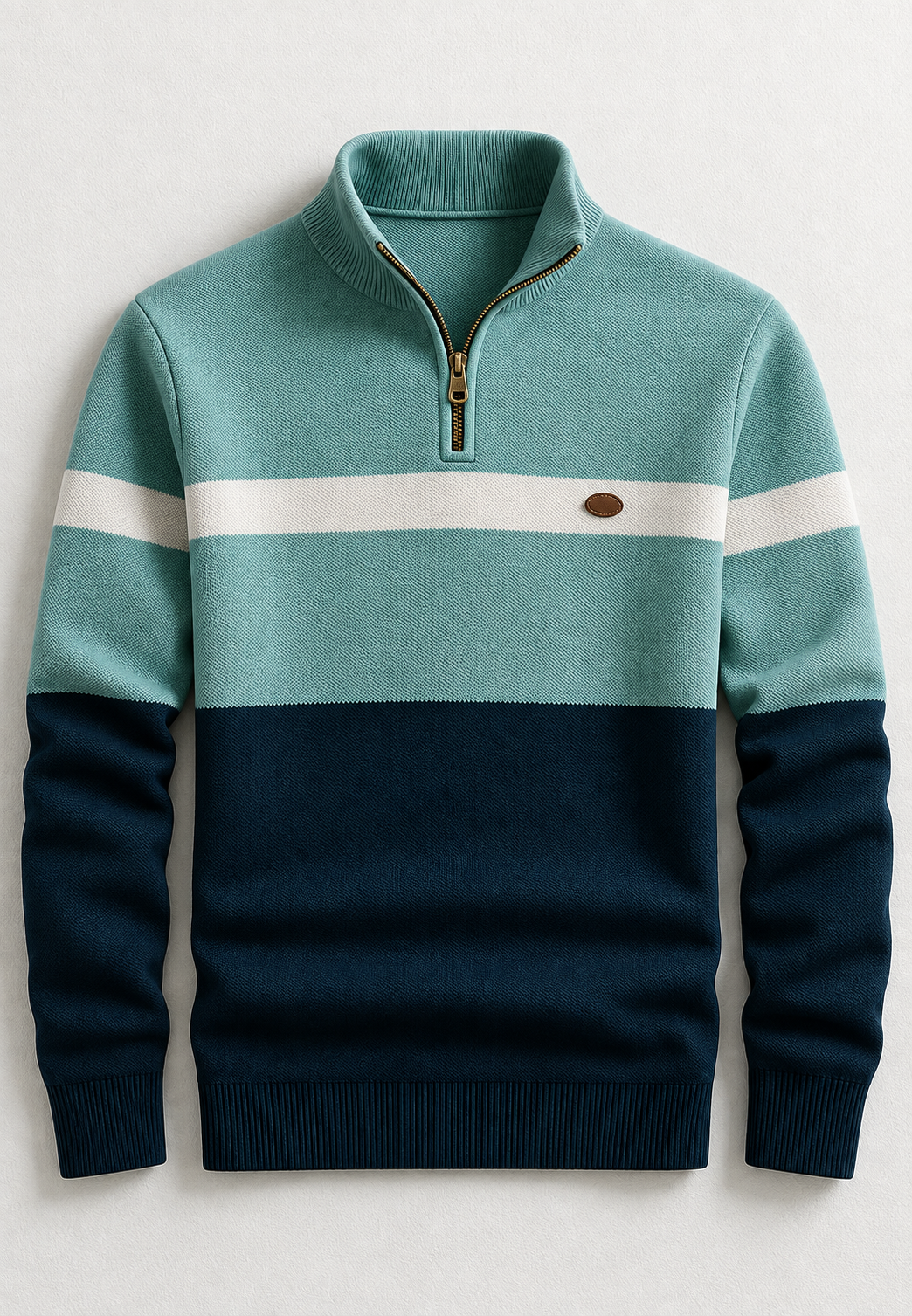 Pull homme demi-zip col montant rayures horizontales maille - Auden