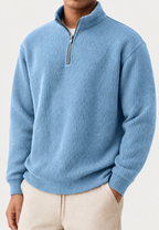 Pull homme demi-zip col montant maille côtelée relief - Elio