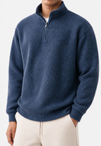 Pull homme demi-zip col montant maille côtelée relief - Elio