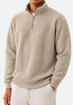 Pull homme demi-zip col montant maille côtelée relief - Elio