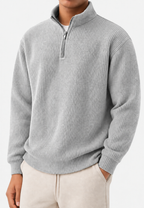 Pull homme demi-zip col montant maille côtelée relief - Elio