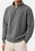 Pull homme demi-zip col montant maille côtelée relief - Elio