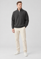 Pull homme demi-zip col montant maille côtelée relief - Elio