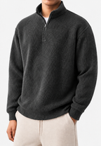 Pull homme demi-zip col montant maille côtelée relief - Elio