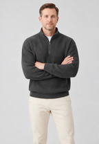 Pull homme demi-zip col montant maille côtelée relief - Elio