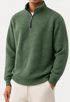 Pull homme demi-zip col montant maille côtelée relief - Elio