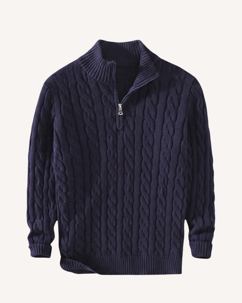 Pull homme demi-zip col montant maille torsadée chaud - Moritz