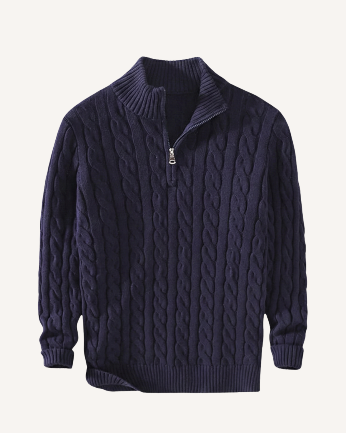 Pull homme demi-zip col montant maille torsadée chaud - Moritz