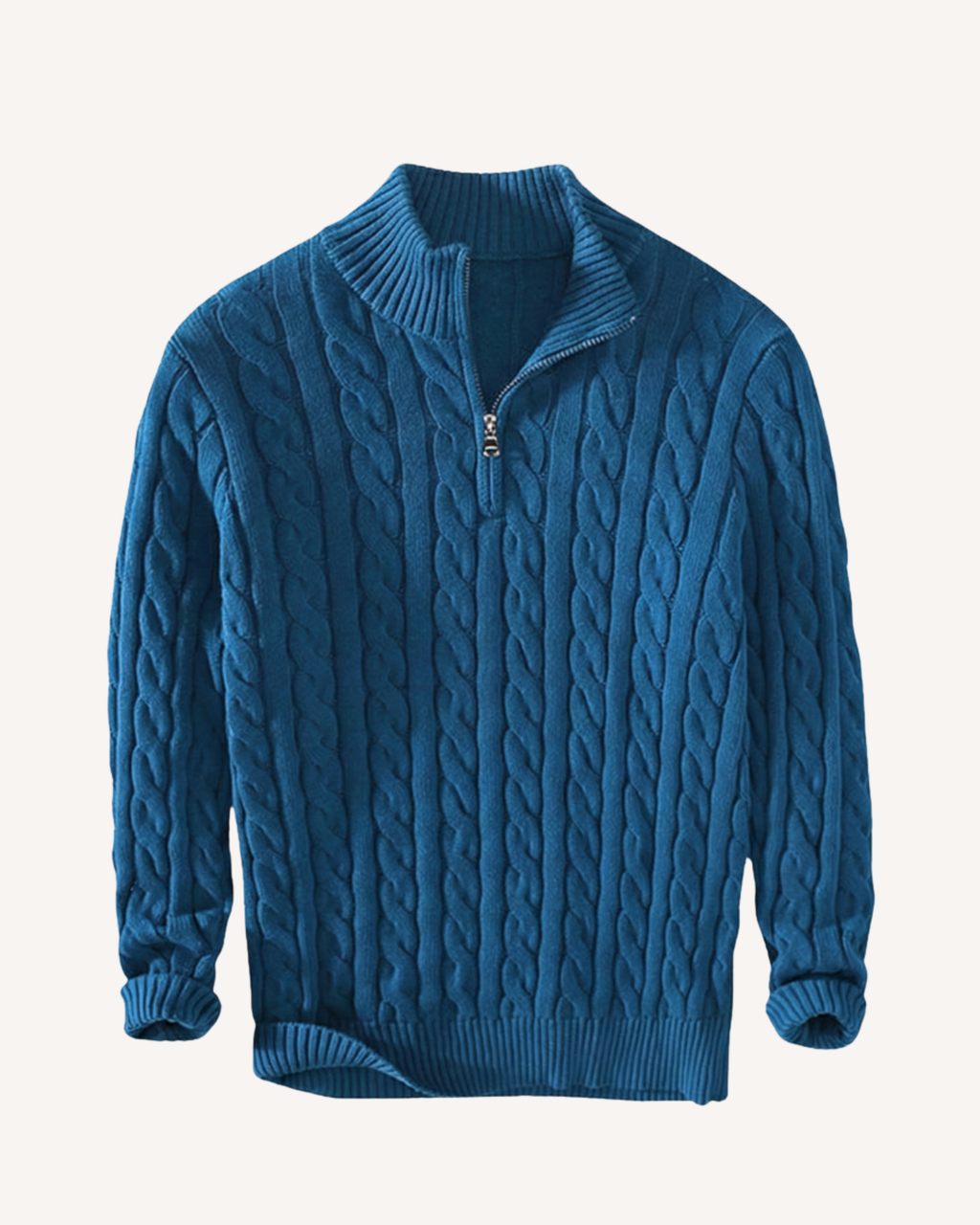 Pull homme demi-zip col montant maille torsadée chaud - Moritz