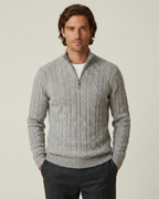 Pull homme demi-zip col montant maille torsadée chaud - Moritz