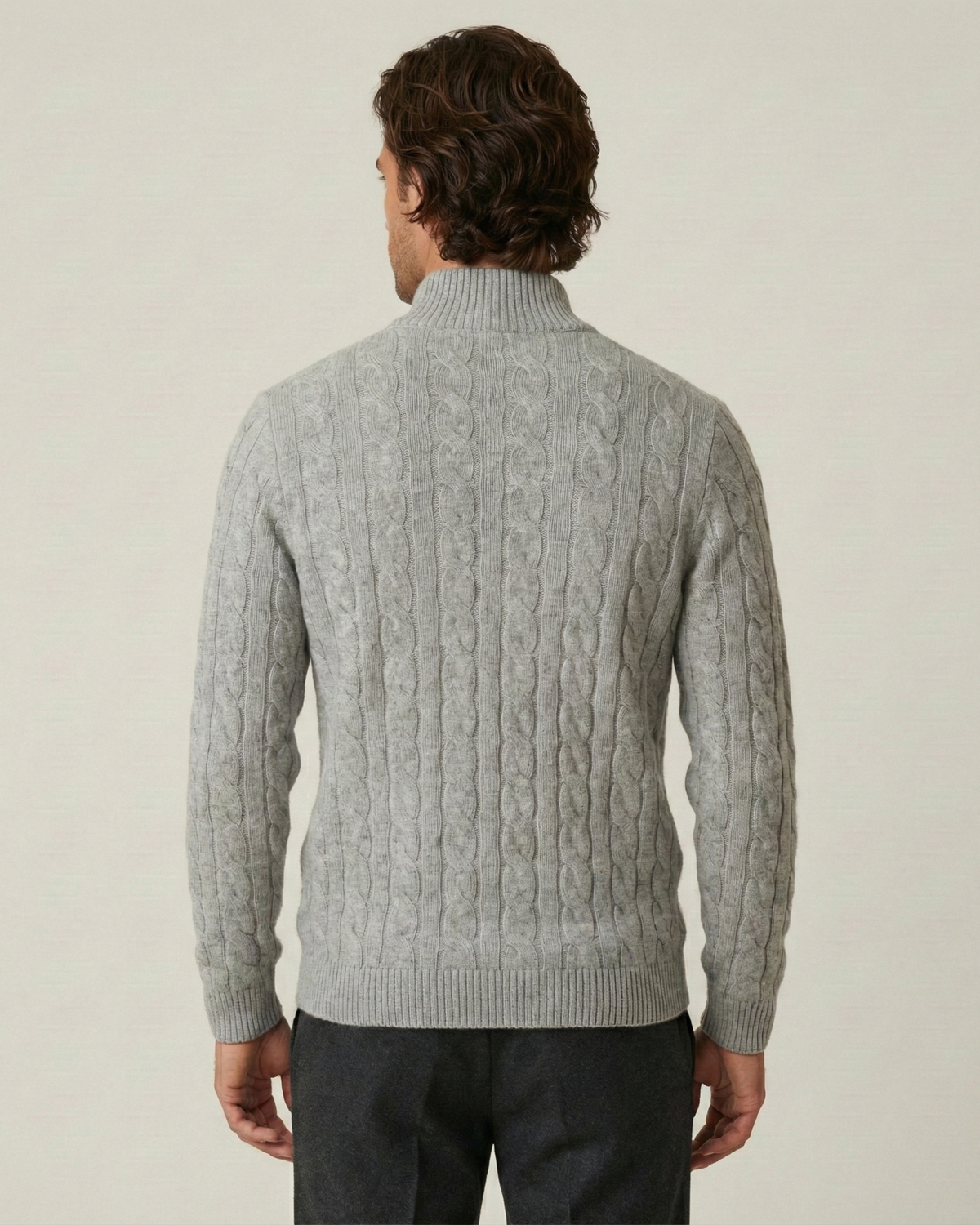 Pull homme demi-zip col montant maille torsadée chaud - Moritz