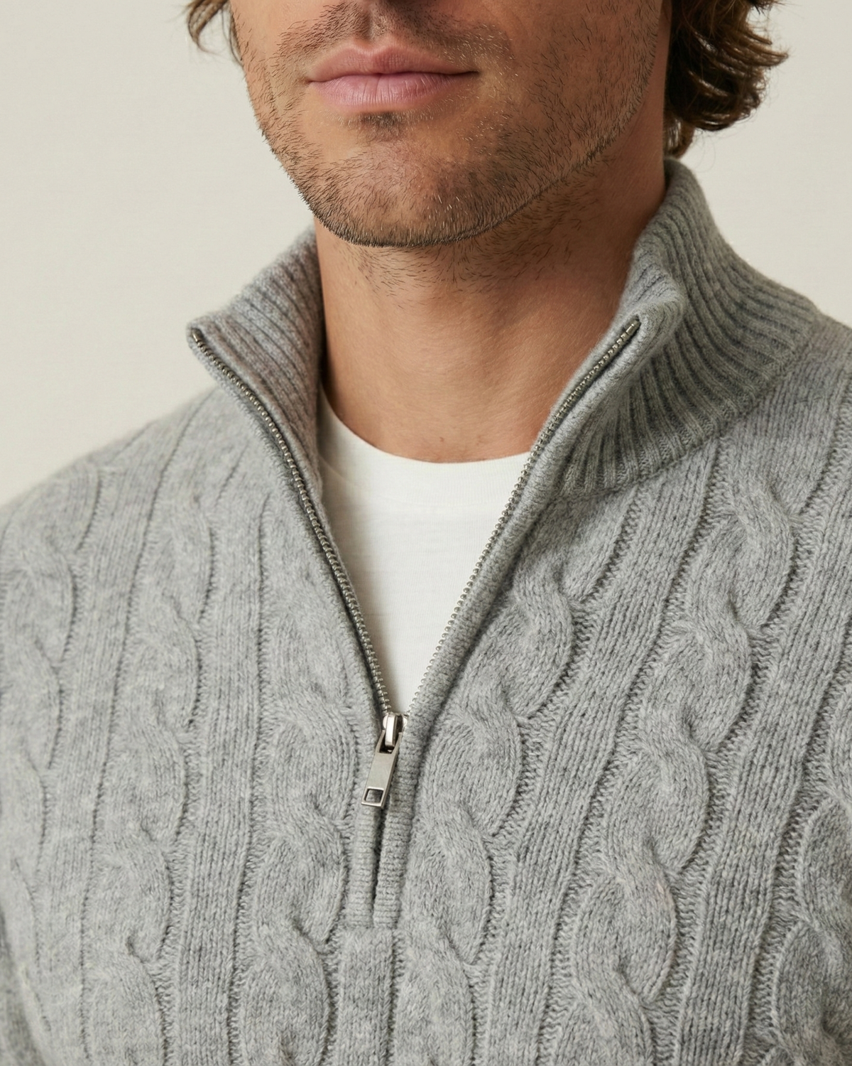 Pull homme demi-zip col montant maille torsadée chaud - Moritz