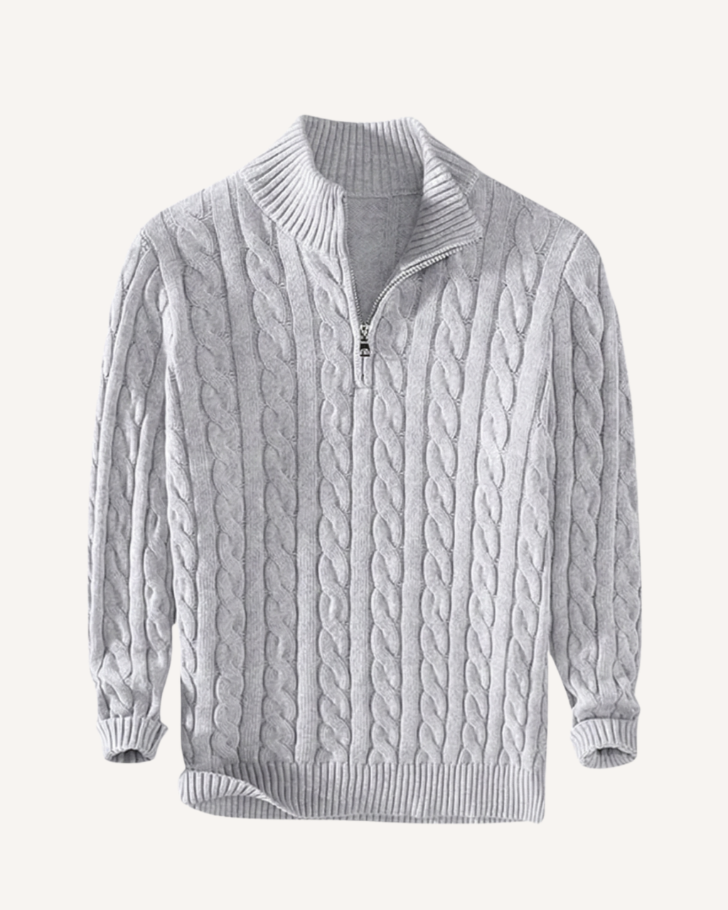 Pull homme demi-zip col montant maille torsadée chaud - Moritz