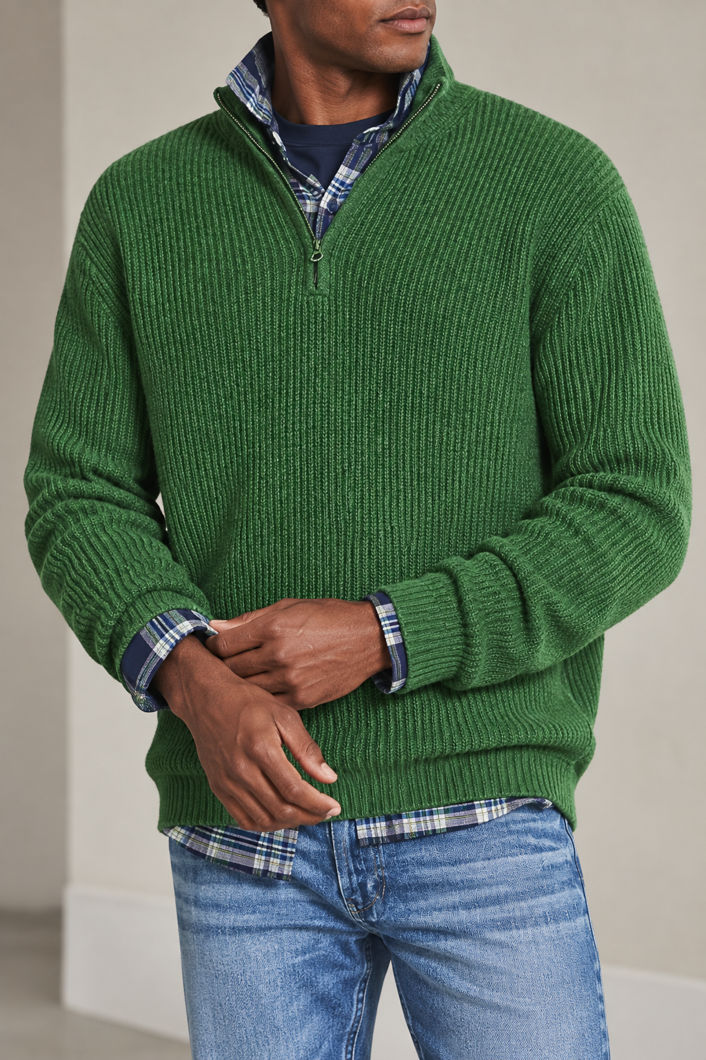 Pull homme demi-zip maille côtelée col montant texture - Stellan