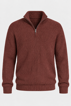 Pull homme demi-zip maille côtelée col montant texture - Stellan