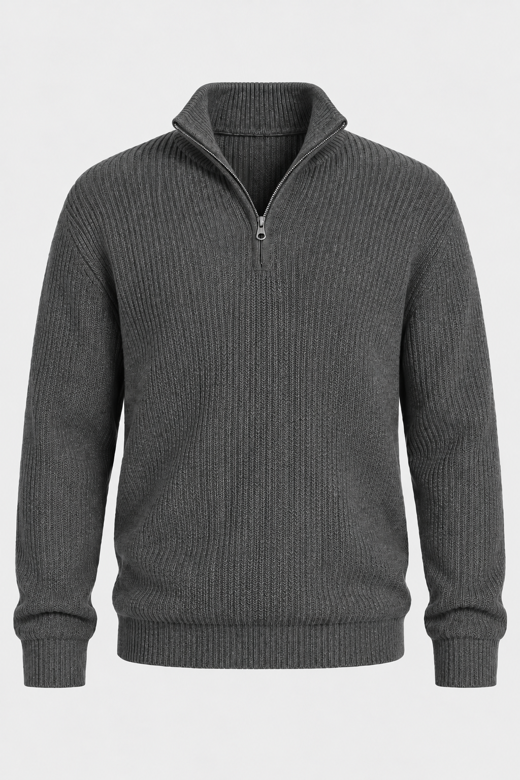 Pull homme demi-zip maille côtelée col montant texture - Stellan