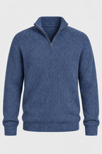 Pull homme demi-zip maille côtelée col montant texture - Stellan
