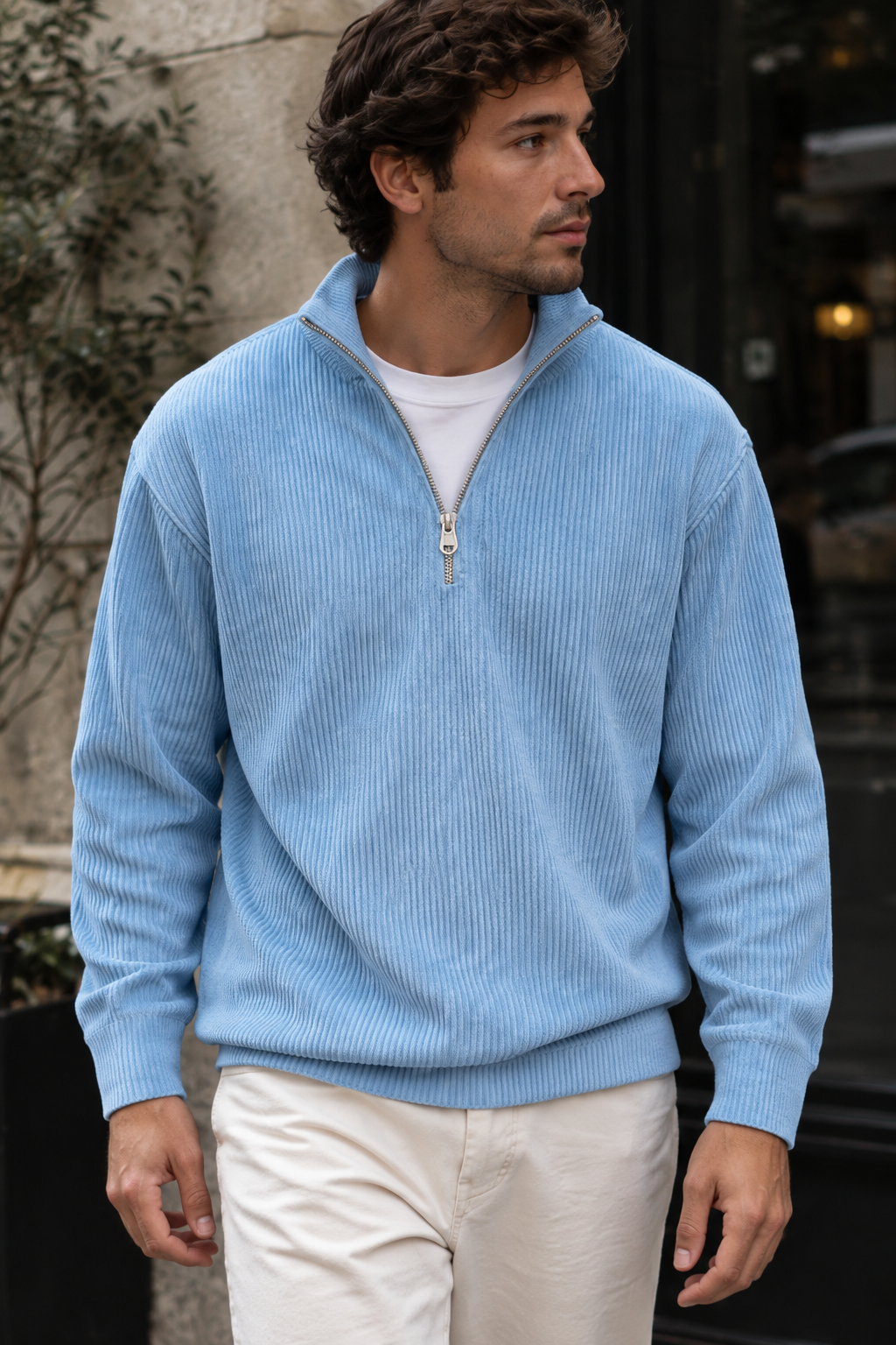 Pull homme demi-fermeture éclair texture côtelée relief - Leander