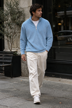 Pull homme demi-fermeture éclair texture côtelée relief - Leander