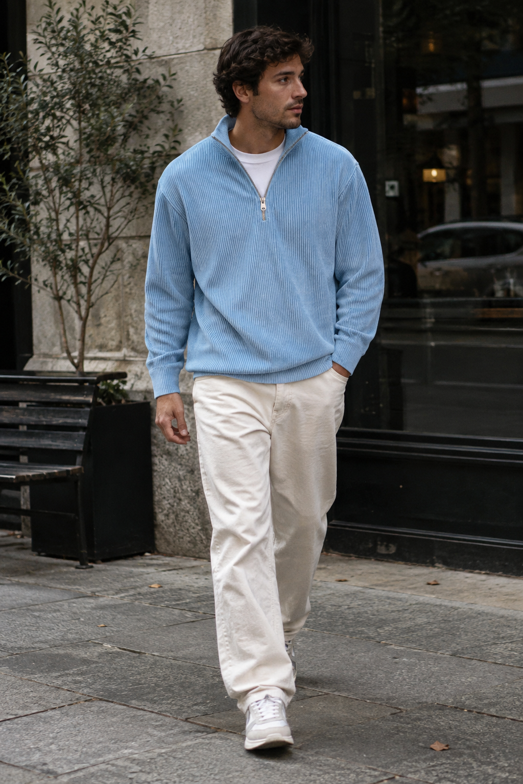 Pull homme demi-fermeture éclair texture côtelée relief - Leander