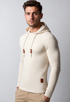 Pull homme maille texturée capuche ajustable cordon tricot - Ciro