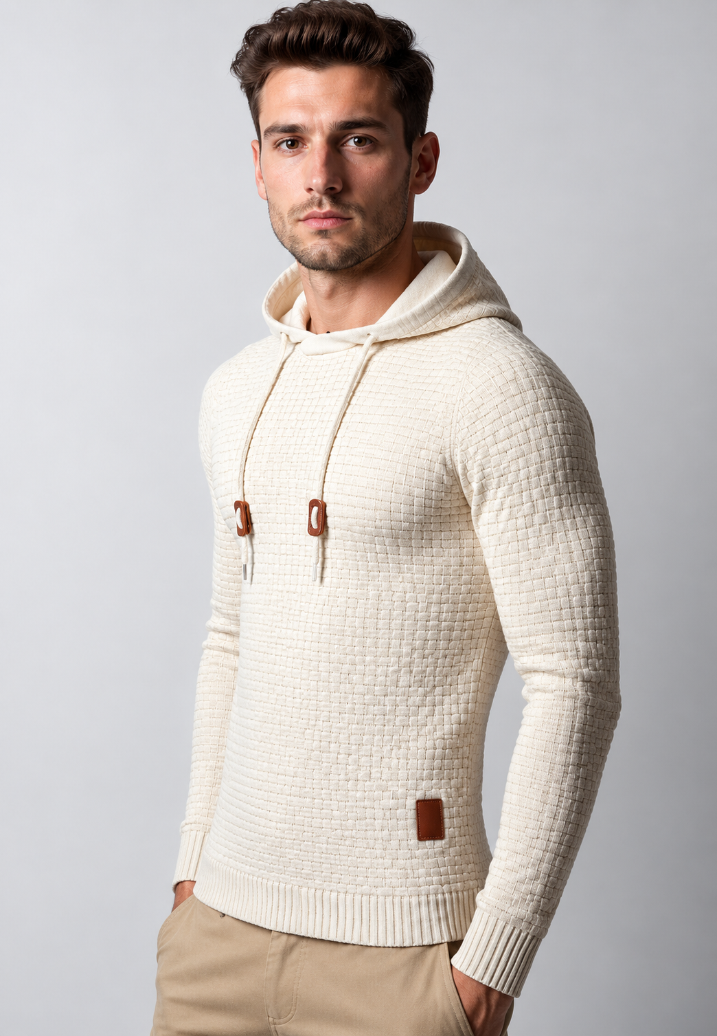 Pull homme maille texturée capuche ajustable cordon tricot - Ciro