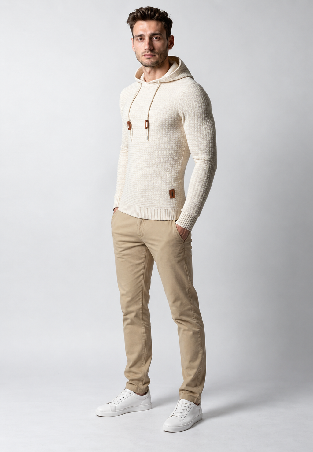 Pull homme maille texturée capuche ajustable cordon tricot - Ciro