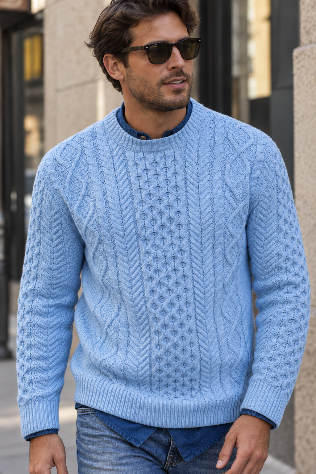 Pull homme maille torsadée col rond manches longues chaud - Bastien