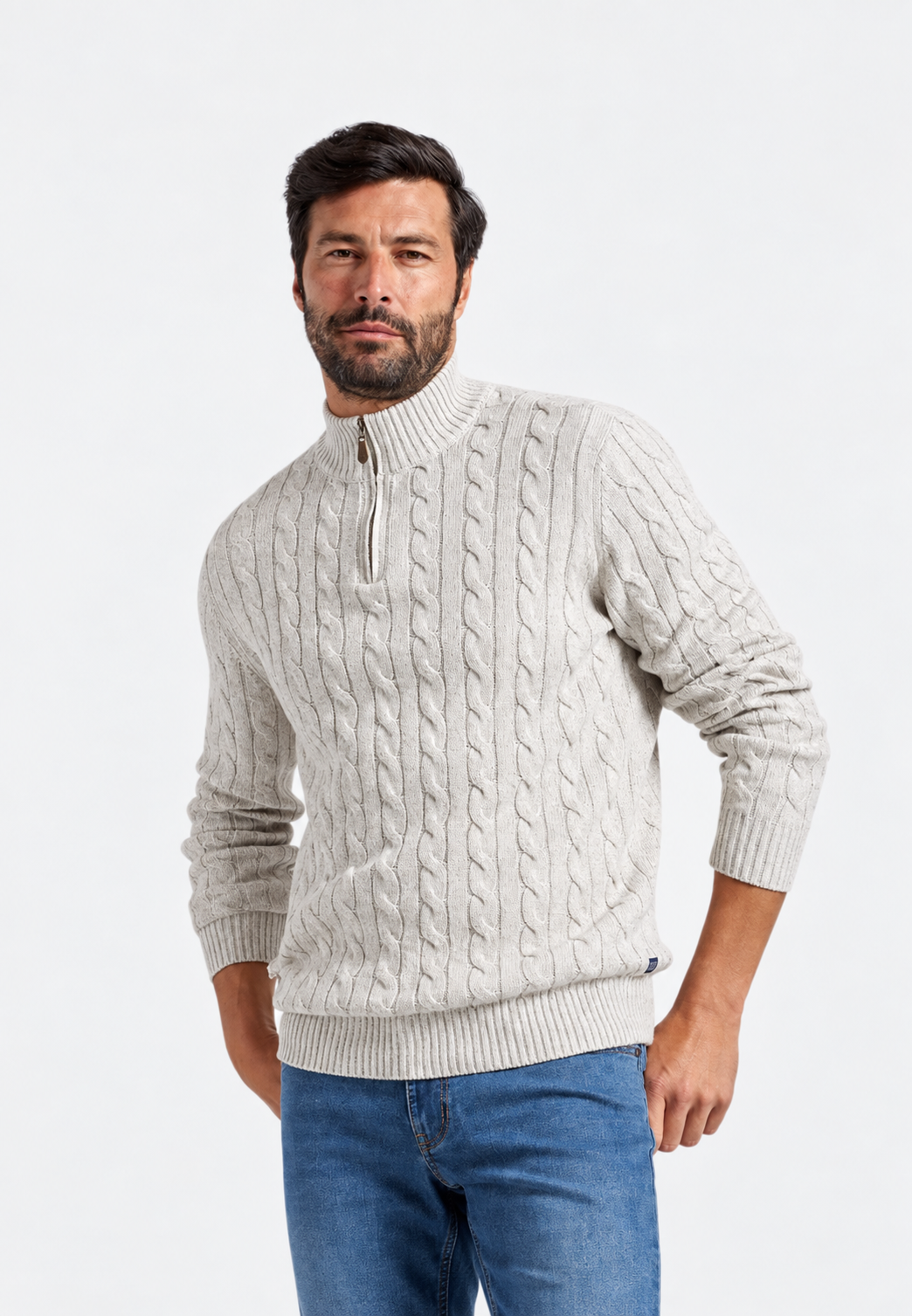 Pull maille torsadée homme demi-fermeture éclair texture - Anselme