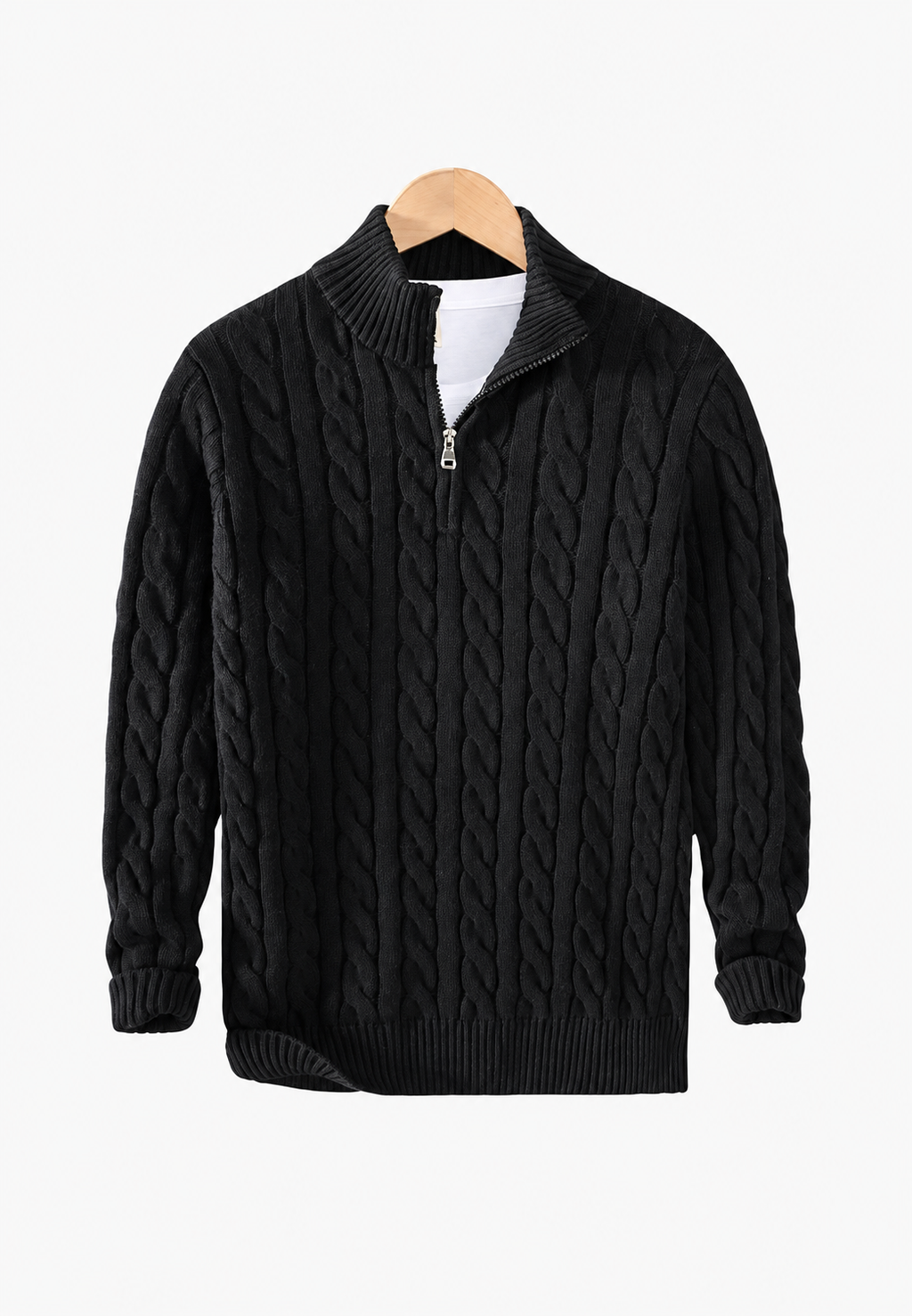 Pull maille torsadée homme demi-fermeture éclair texture - Anselme