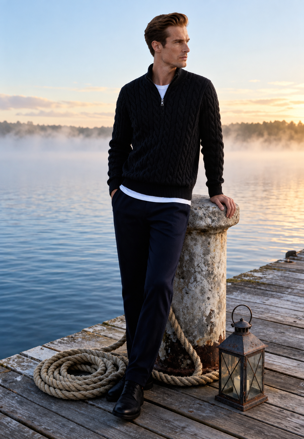 Pull maille torsadée homme demi-fermeture éclair texture - Anselme