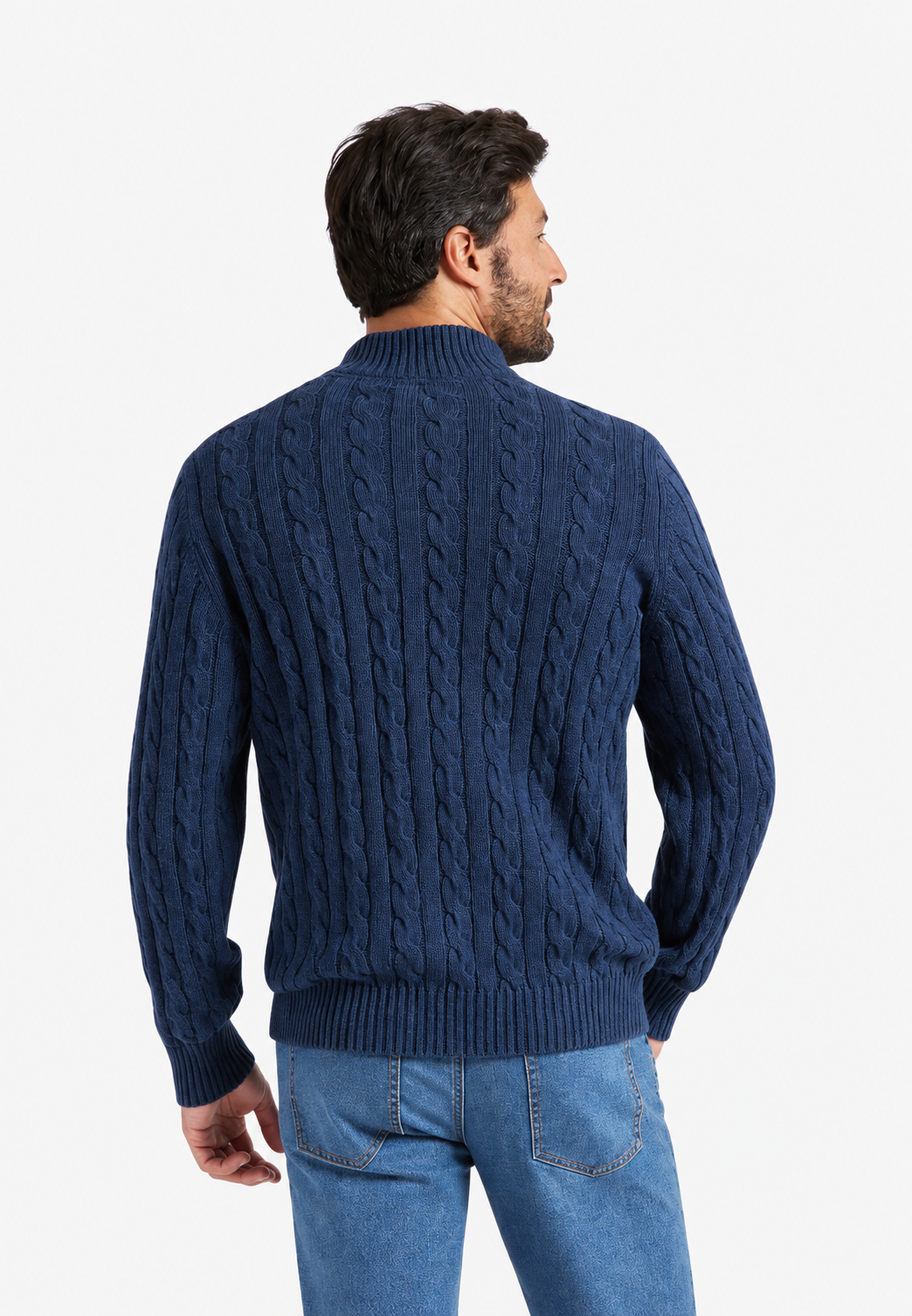 Jersey hombre punto trenzado media cremallera cuello textura versátil otoño - Anselme