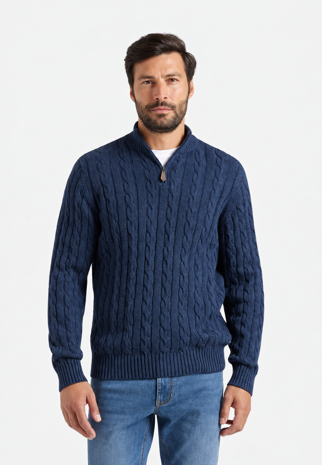 Pull maille torsadée homme demi-fermeture éclair texture - Anselme