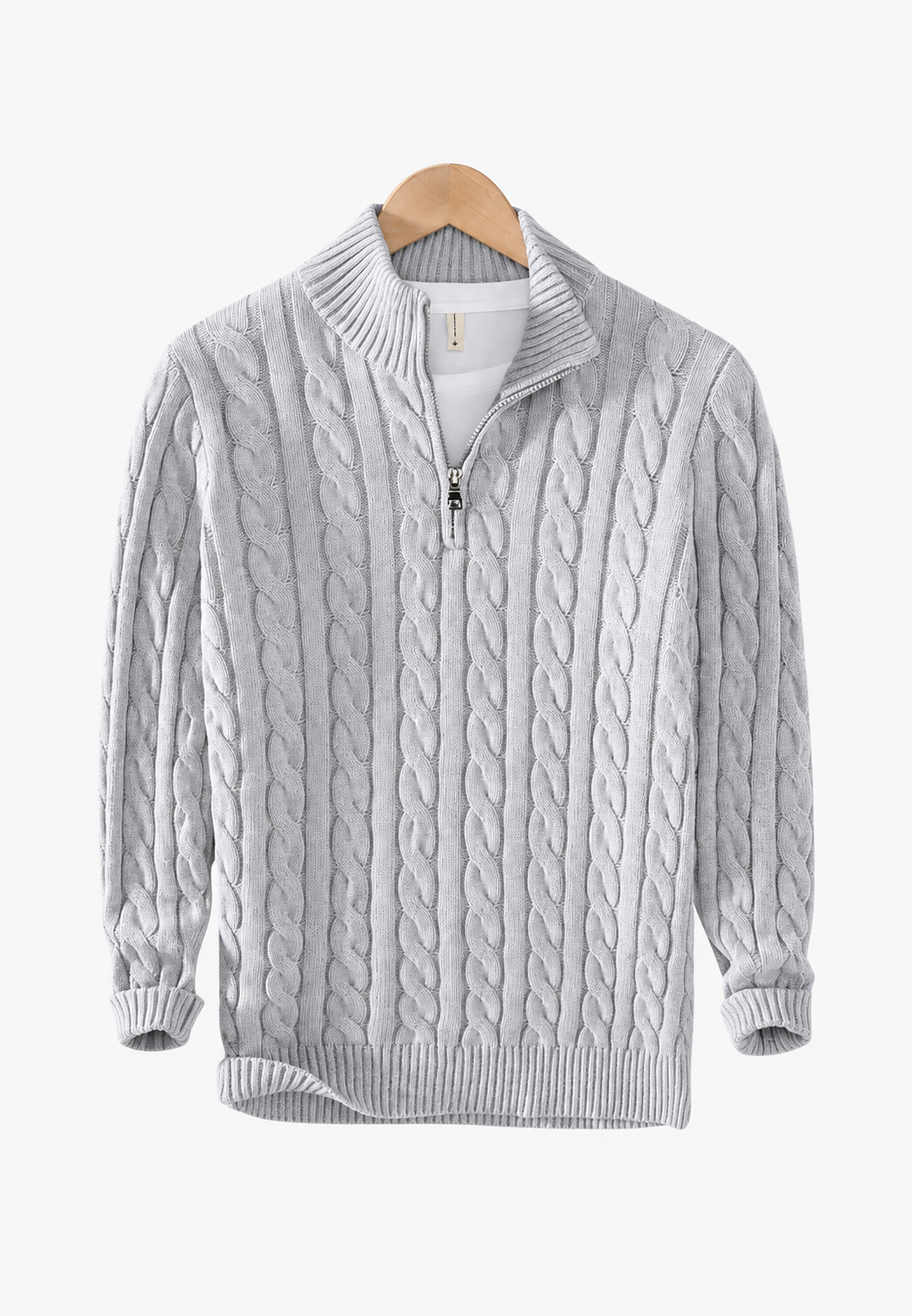 Jersey hombre punto trenzado media cremallera cuello textura versátil otoño - Anselme