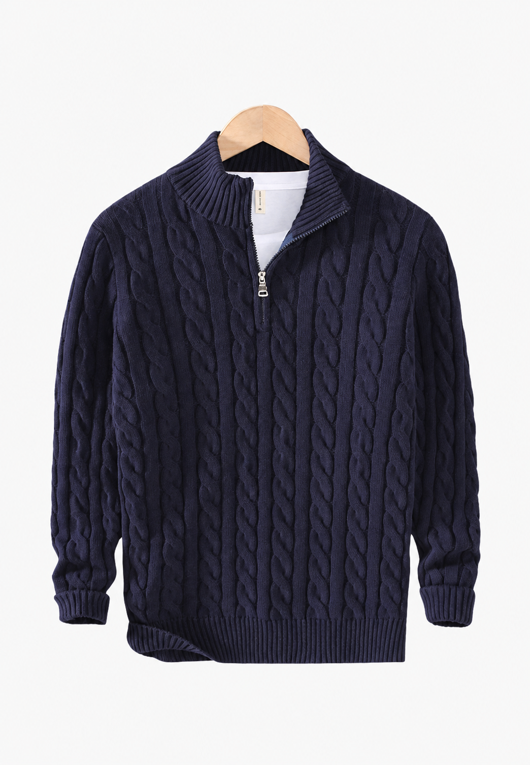 Jersey hombre punto trenzado media cremallera cuello textura versátil otoño - Anselme