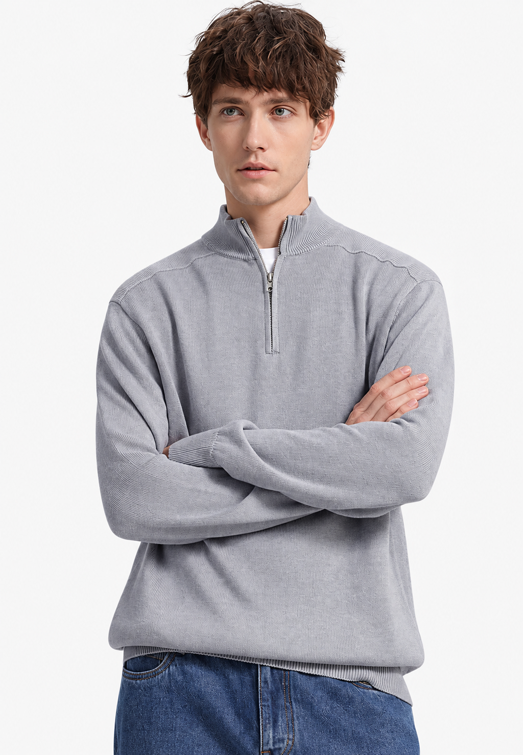 Pull laine mérinos homme demi-zip col montant chaud - Florent